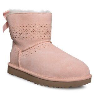 UGG Dae Sunshine Perf Boots in Tropical Peach Pink Suede Sheepskin and Gold